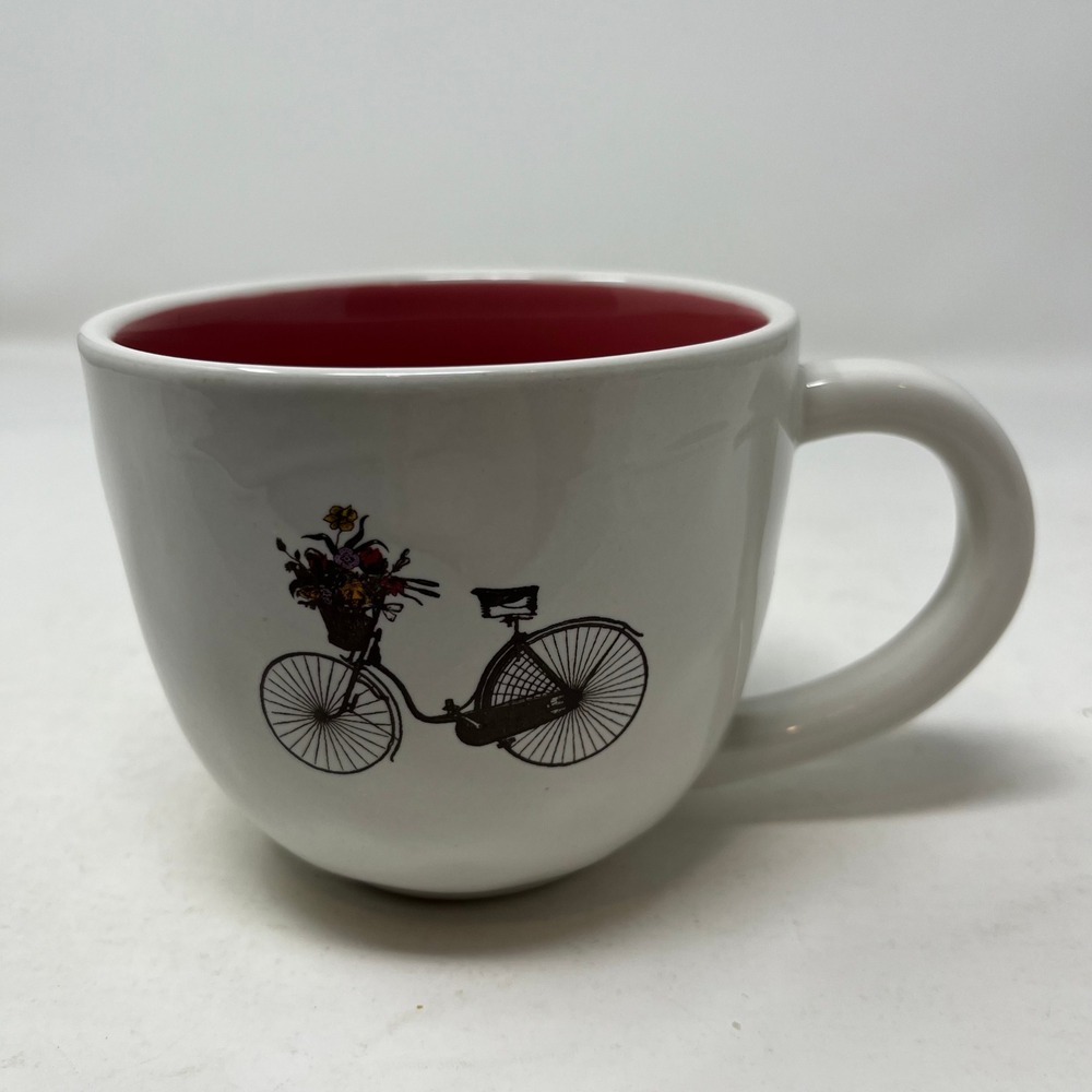 Magenta Exclusive Coffee Mug White Red Interior Vintage Bicycle Flower Basket